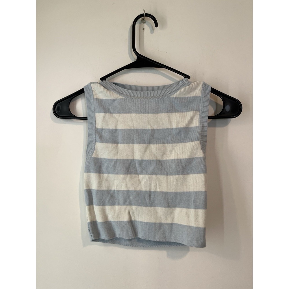 Zara Sweater Vest Crop Blue White‎ Stripe Size Small Stretch